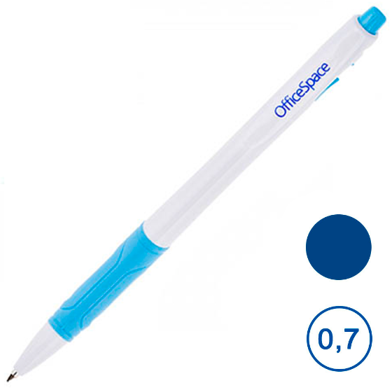 Ручка шариковая автоматическая OfficeSpace, 0,7 мм, корпус белый, синяя
